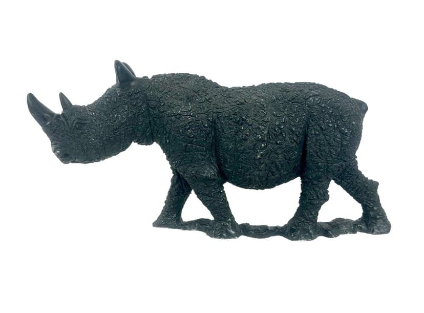 Figurka nosorożca Shona Art, czarny springstone, Zimbabwe, lata 70.