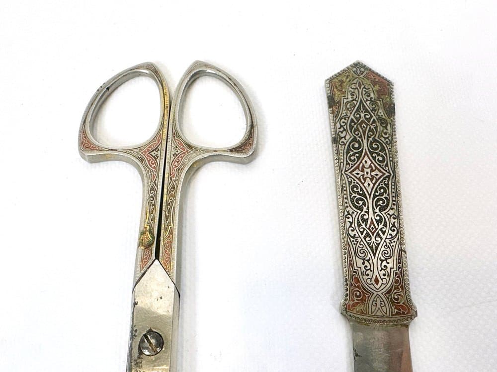 Zestaw biurkowy secesyjny, brązowy, skóra naturalna, stal, złocenie, Niemcy, lata 10. - 151151