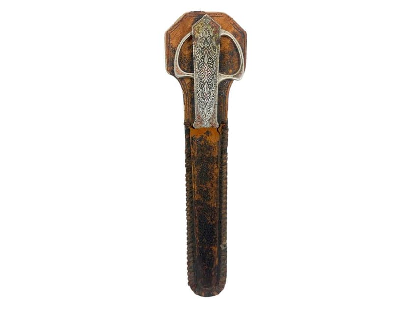 Zestaw biurkowy secesyjny, brązowy, skóra naturalna, stal, złocenie, Niemcy, lata 10.