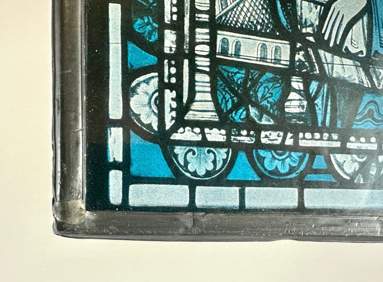 Panel witrażowy wiszący, niebieski, szkło, Francja, lata 50. - 151163