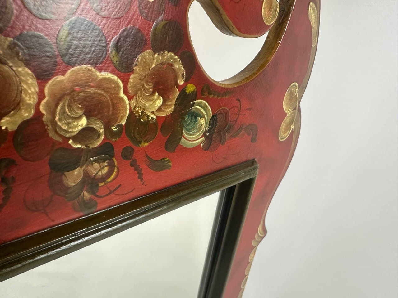 Lustro ścienne Folk Art, czerwony, szkło, drewno, Austria, lata 70. - 151223