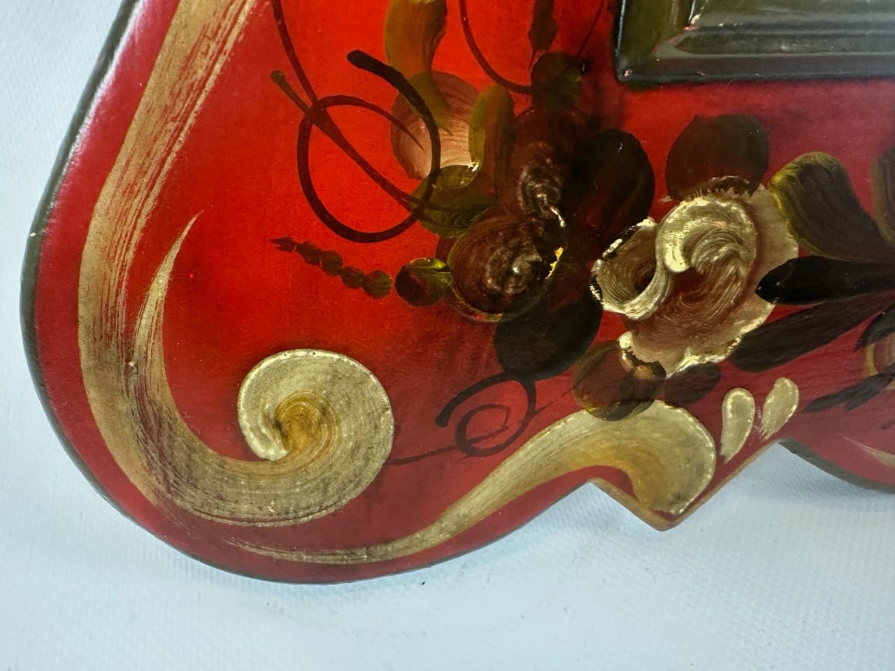 Lustro ścienne Folk Art, czerwony, szkło, drewno, Austria, lata 70. - 151219