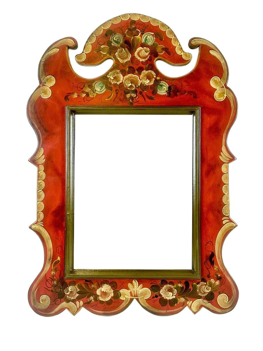 Lustro ścienne Folk Art, czerwony, szkło, drewno, Austria, lata 70.