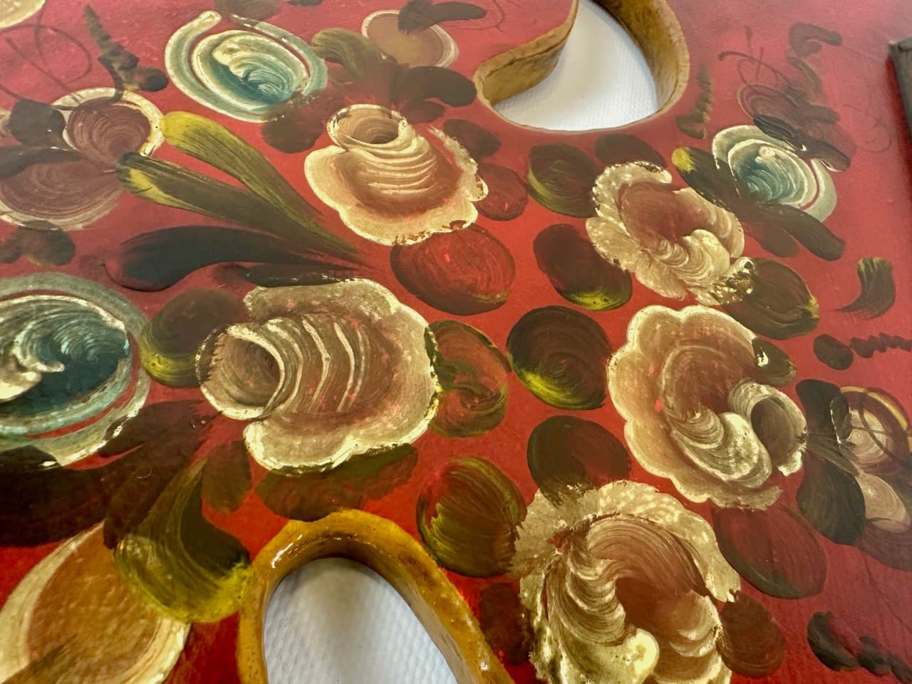 Lustro ścienne Folk Art, czerwony, szkło, drewno, Austria, lata 70. - 151224