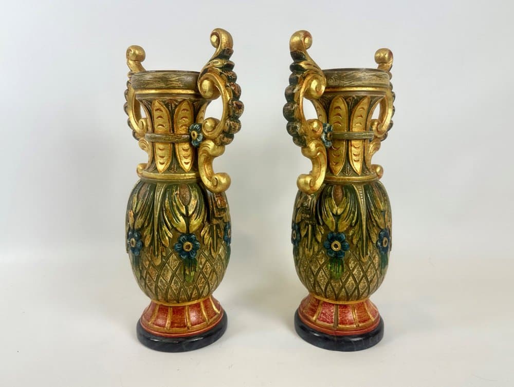 Para wazonów neoklasycystycznych, złoty, drewno, Luksemburg, lata 80. - 151261