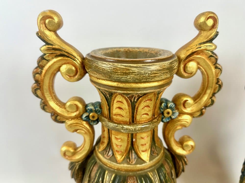 Para wazonów neoklasycystycznych, złoty, drewno, Luksemburg, lata 80. - 151266