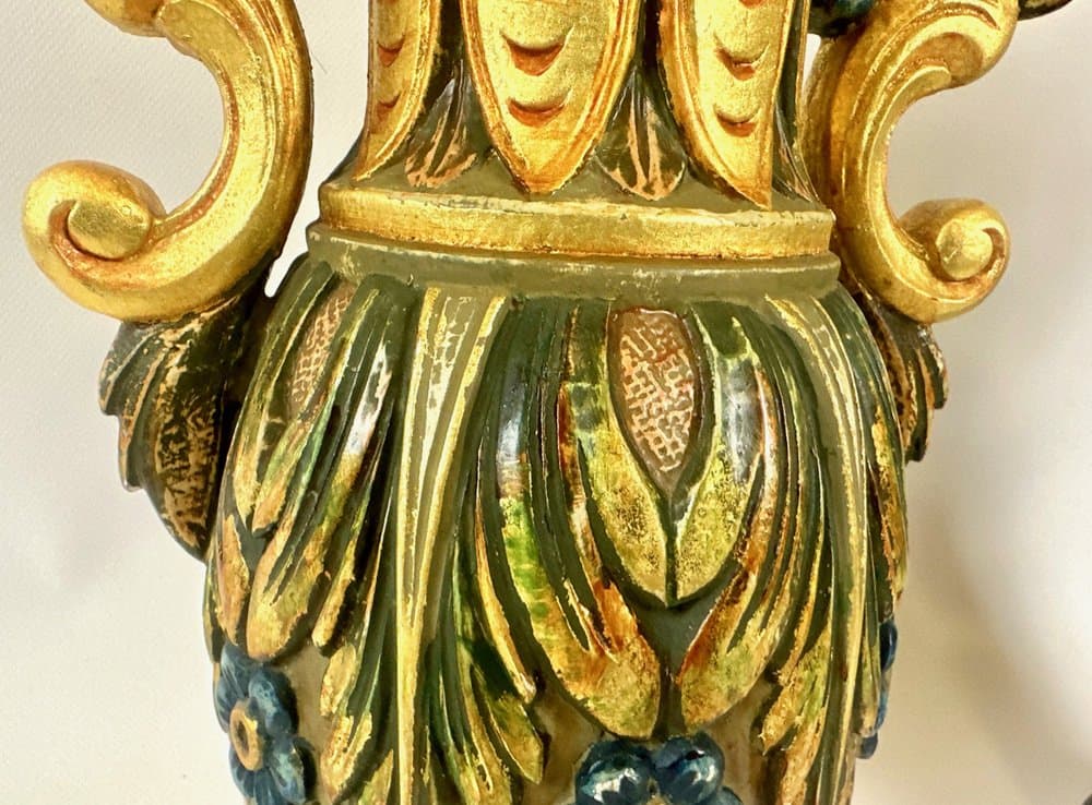 Para wazonów neoklasycystycznych, złoty, drewno, Luksemburg, lata 80. - 151269