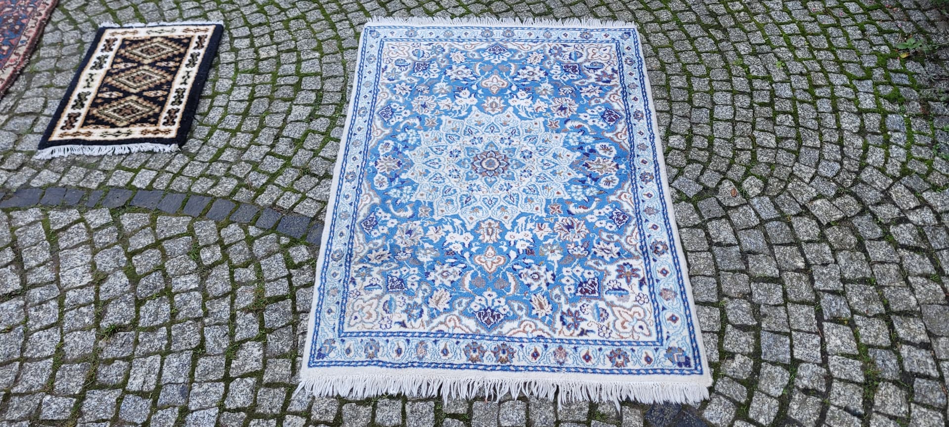 Rug Nain 140x90 cm, blue, wool silk, Iran - 134635