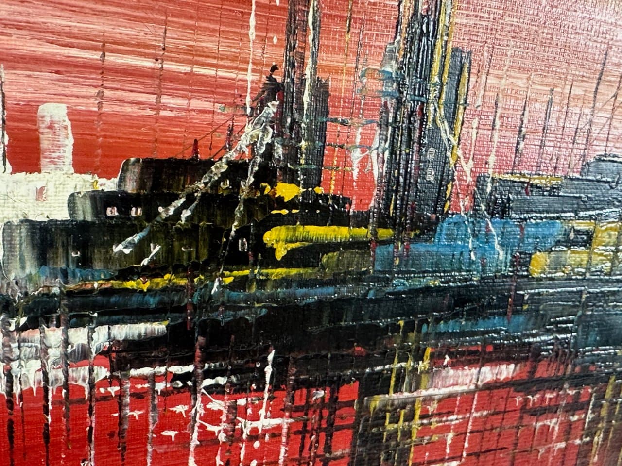 Painting Skyscrapers, red, by V. Vette, Germany, 1950s - 151317