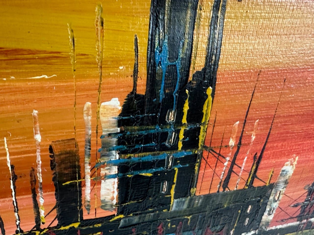 Painting Skyscrapers, red, by V. Vette, Germany, 1950s - 151320