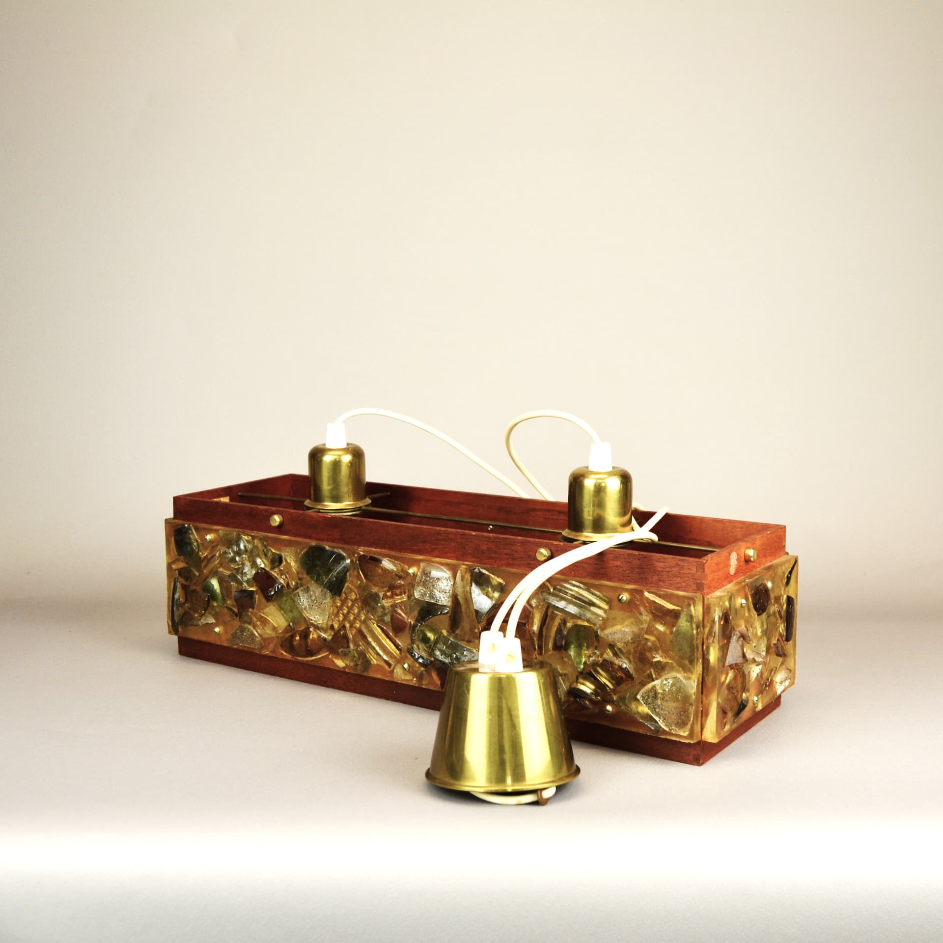 Ceiling lamp, multicolor, teak wood, 1960s - 1093