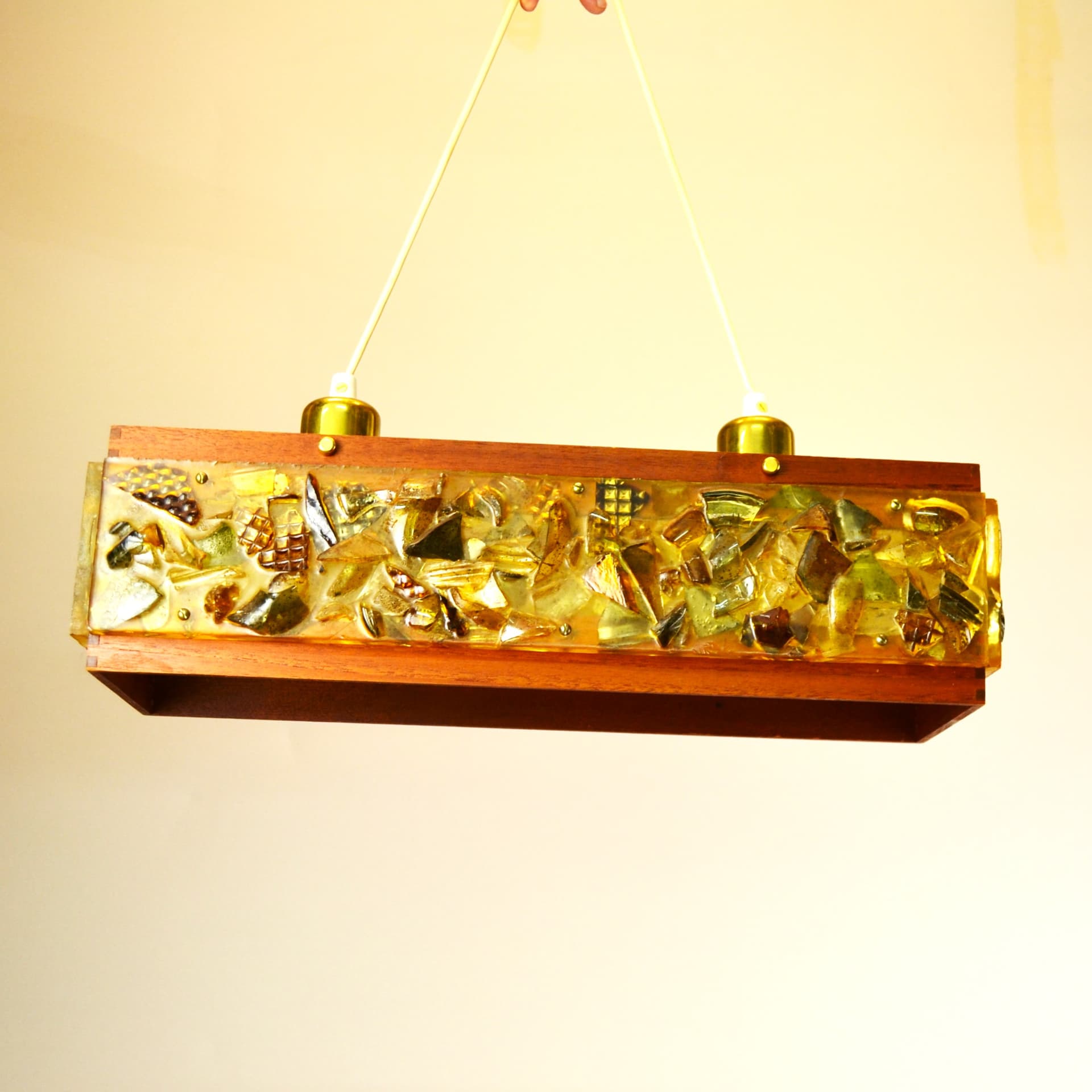 Ceiling lamp, multicolor, teak wood, 1960s - 1097