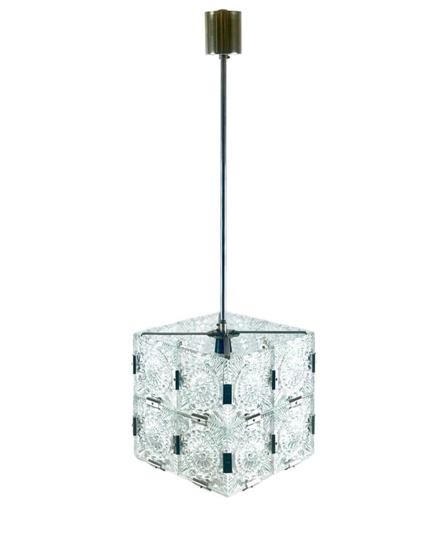 Pendant lamp Cube, transparent crystal, Czech Republic, 1970s. - DIMENSION