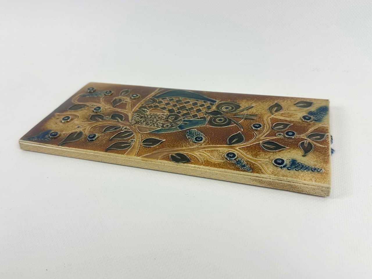 Płytka reliefowa sowy, żółty, ceramika, lata 60. - 151368