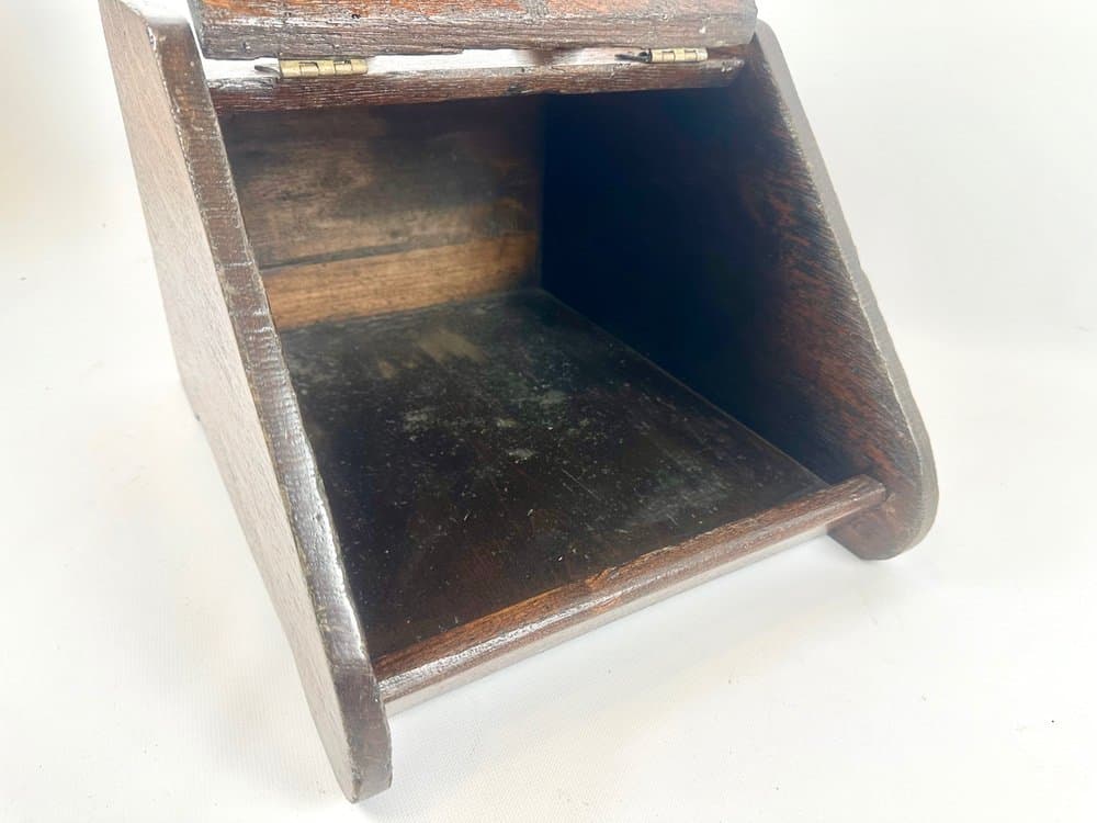 Pojemnik na węgiel wiktoriański, dąb brązowy, mosiądz złoty, XIX w. - 151383