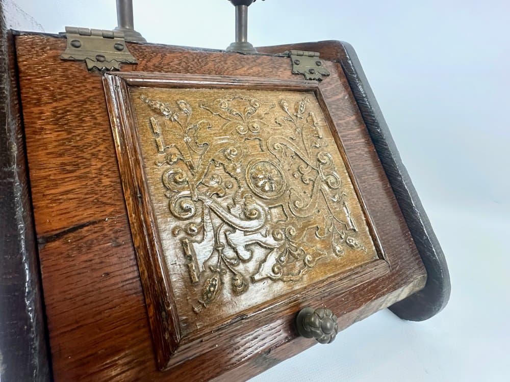 Pojemnik na węgiel wiktoriański, dąb brązowy, mosiądz złoty, XIX w. - 151376