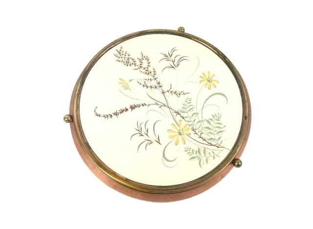 Taca okrągła Art déco, multikolor, ceramika, miedź, Niemcy, lata 40. - WYMIARY