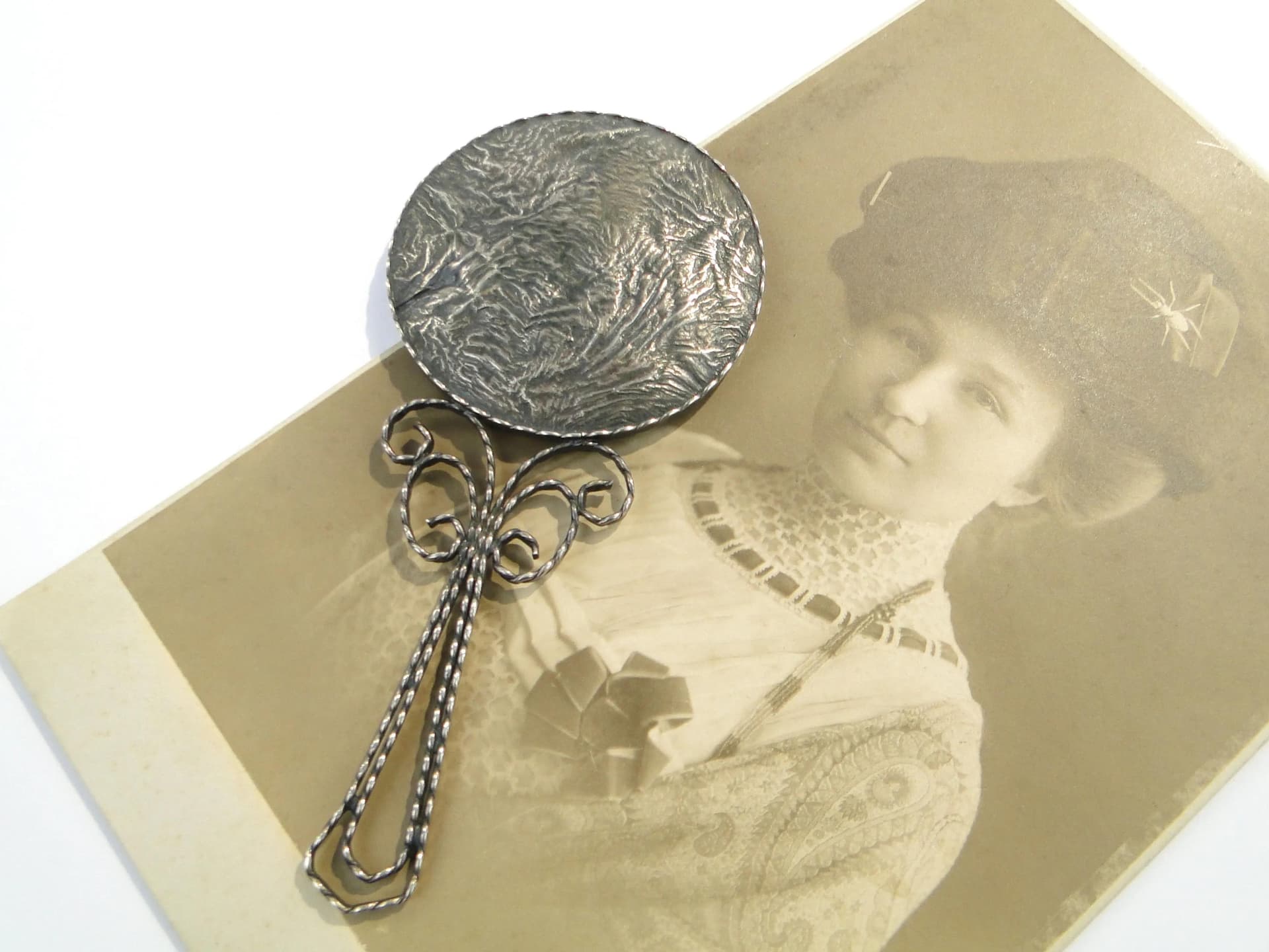 Modernist Lady's Hand Mirror, silver, Poland, 1960s - 9265