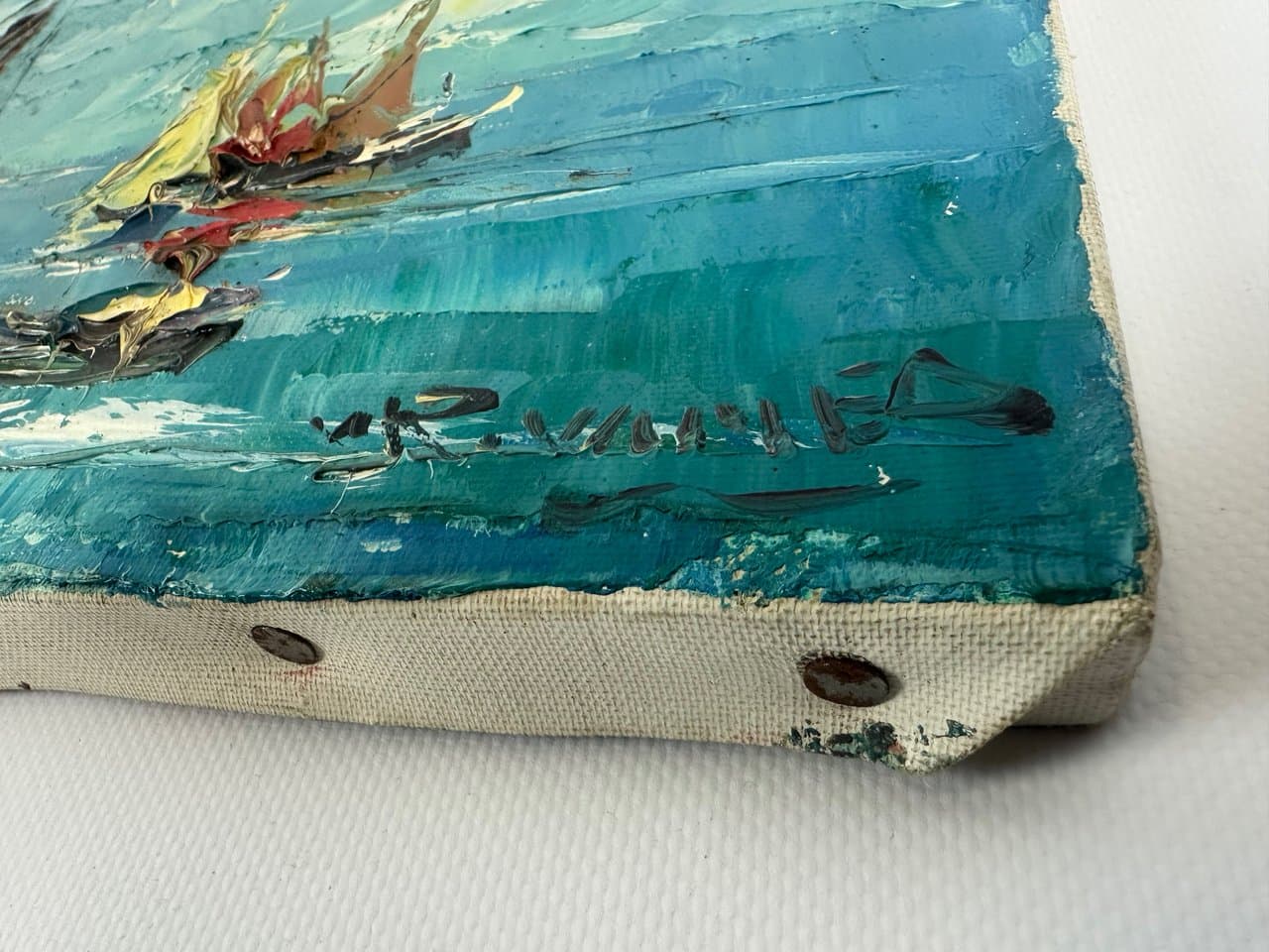 Obraz Ships, multikolor, olej na płótnie, art. W. Prescher van Ed, Niemcy, lata 80. - 151511