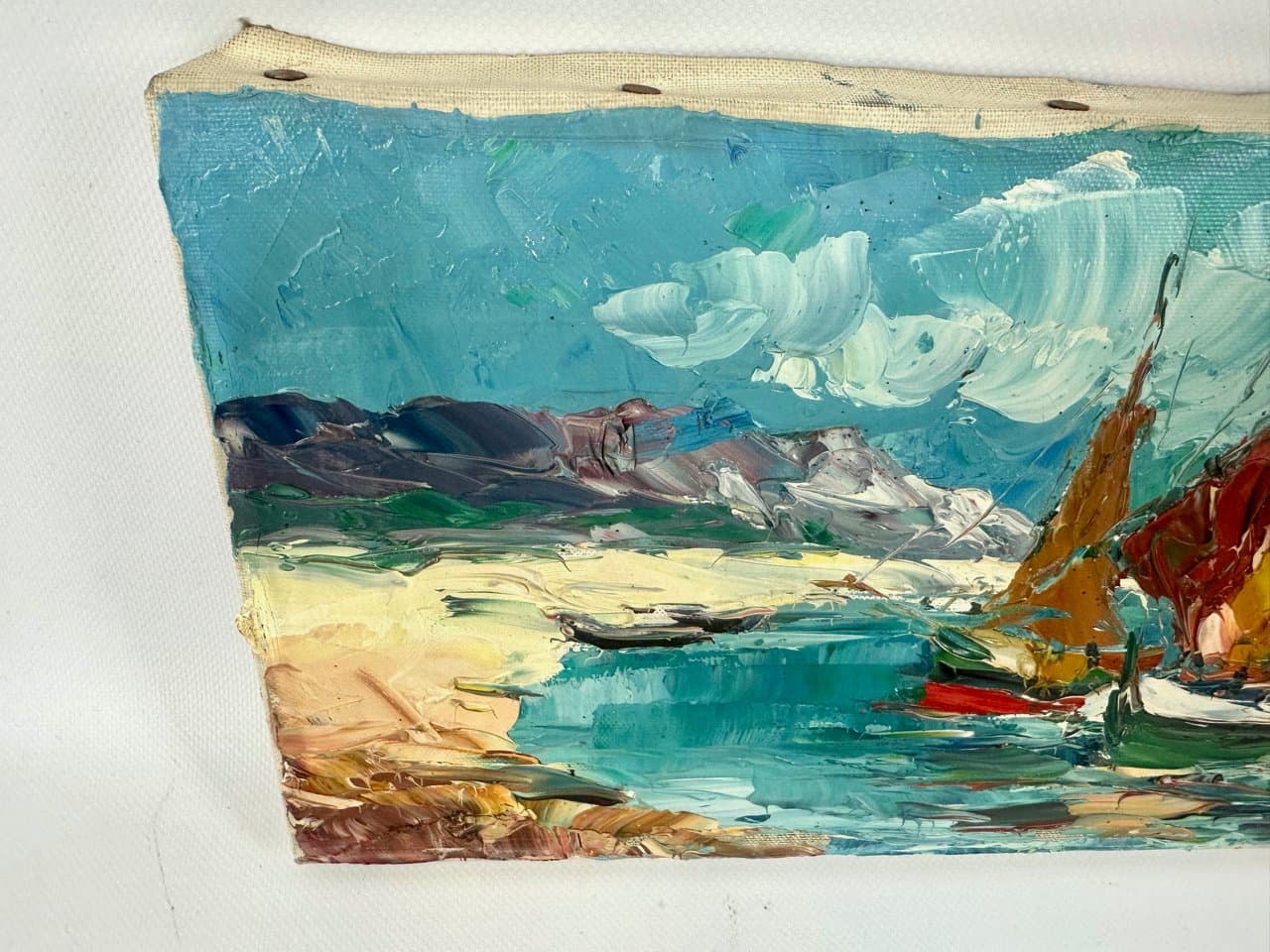 Obraz Ships, multikolor, olej na płótnie, art. W. Prescher van Ed, Niemcy, lata 80. - 151506