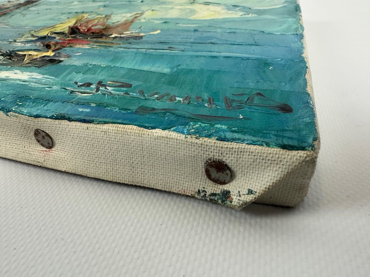 Obraz Ships, multikolor, olej na płótnie, art. W. Prescher van Ed, Niemcy, lata 80. - 151504