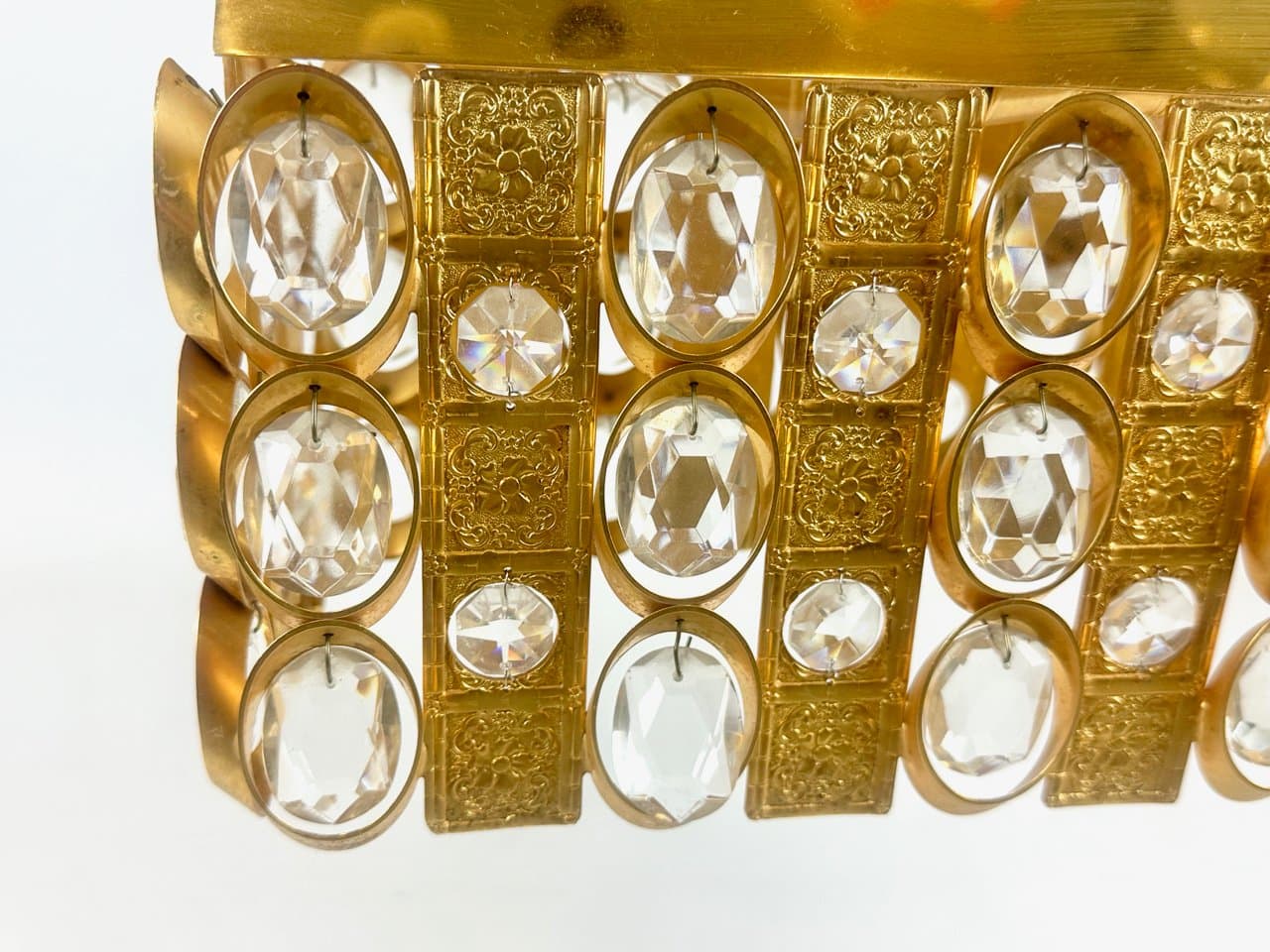 Żyrandol prostokątny, transparentny kryształ, mosiądz złocony, Niemcy, lata 60. - 151570