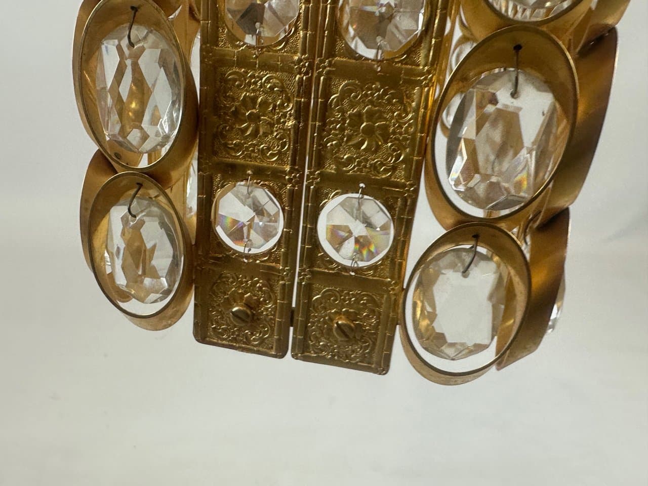 Żyrandol prostokątny, transparentny kryształ, mosiądz złocony, Niemcy, lata 60. - 151569