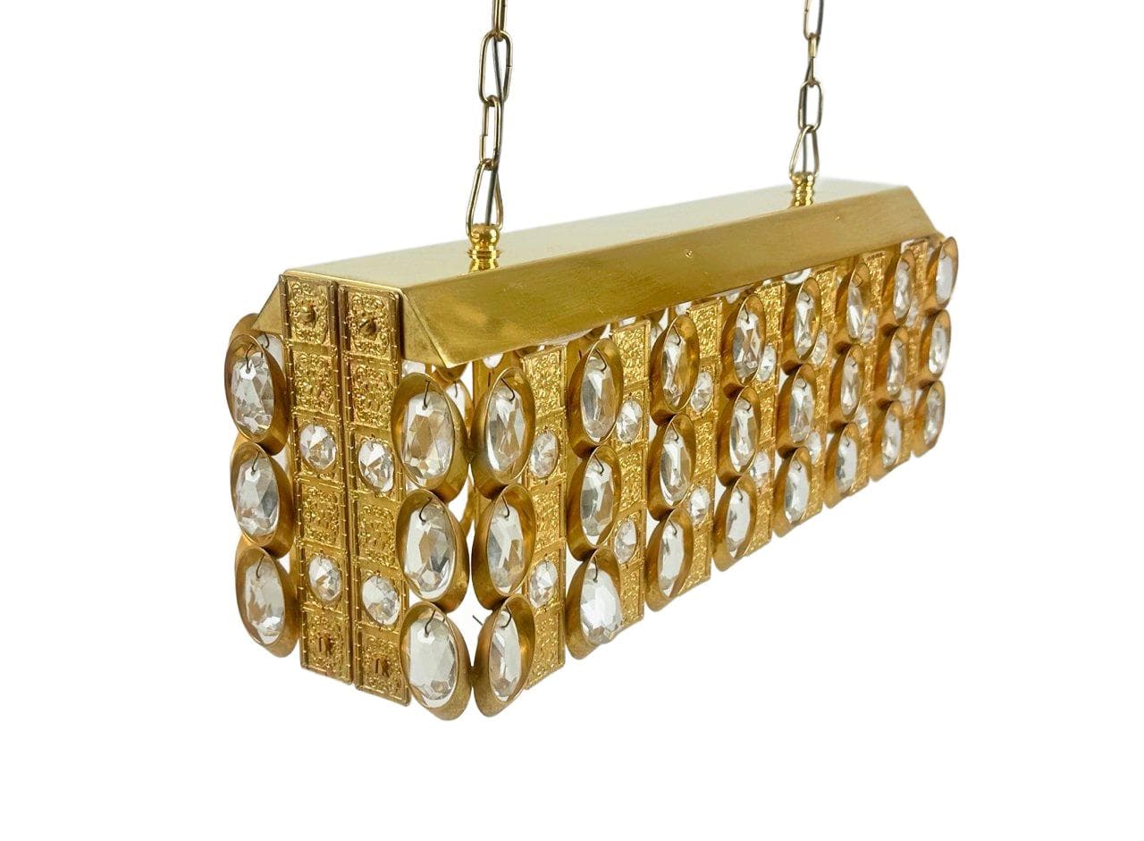 Żyrandol prostokątny, transparentny kryształ, mosiądz złocony, Niemcy, lata 60. - 148442