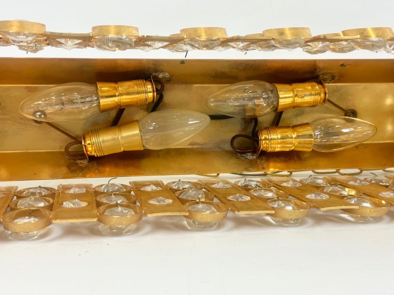 Żyrandol prostokątny, transparentny kryształ, mosiądz złocony, Niemcy, lata 60. - 151572