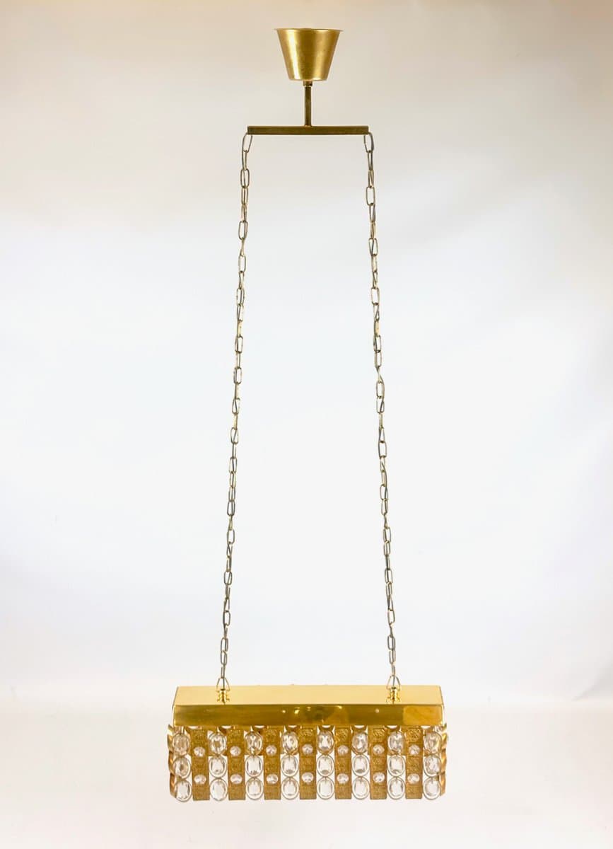 Żyrandol prostokątny, transparentny kryształ, mosiądz złocony, Niemcy, lata 60. - 151560