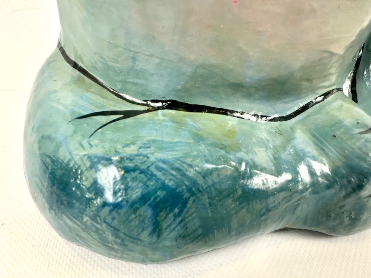 Figurka hipopotama siedzącego, niebieski, papier mâché, lata 60. - 151583