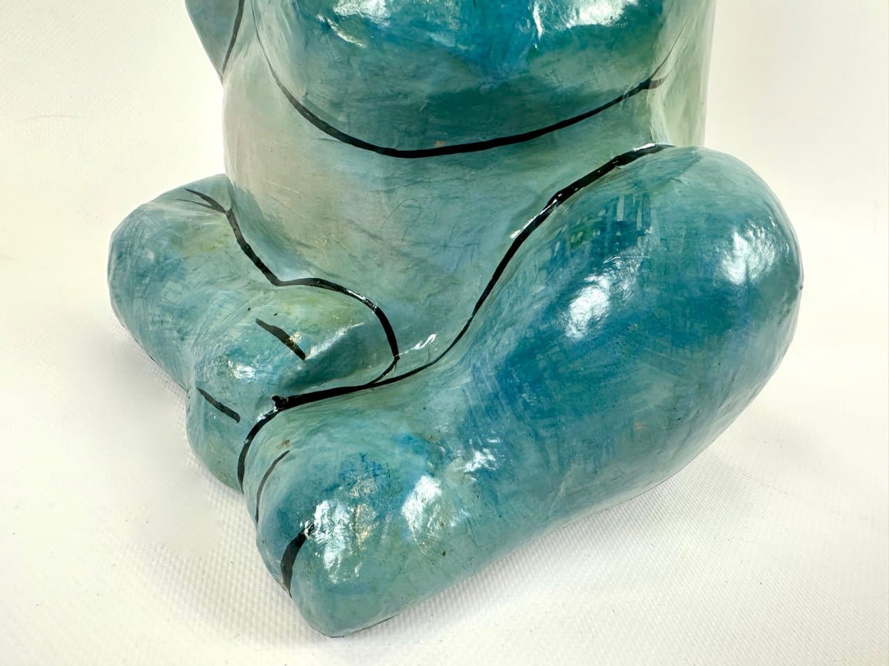 Figurka hipopotama siedzącego, niebieski, papier mâché, lata 60. - 151580