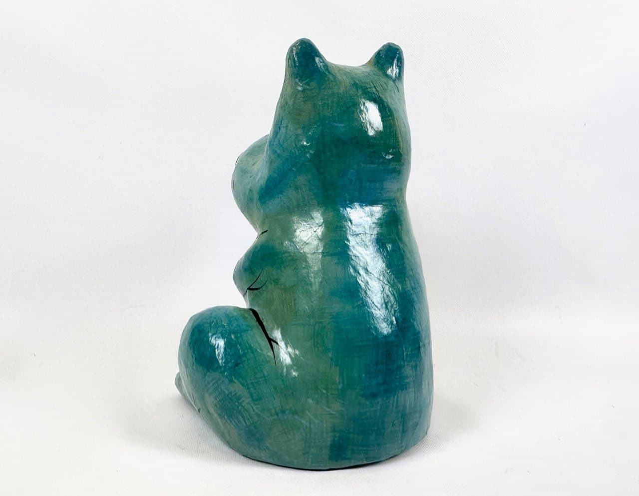 Figurka hipopotama siedzącego, niebieski, papier mâché, lata 60. - 151579