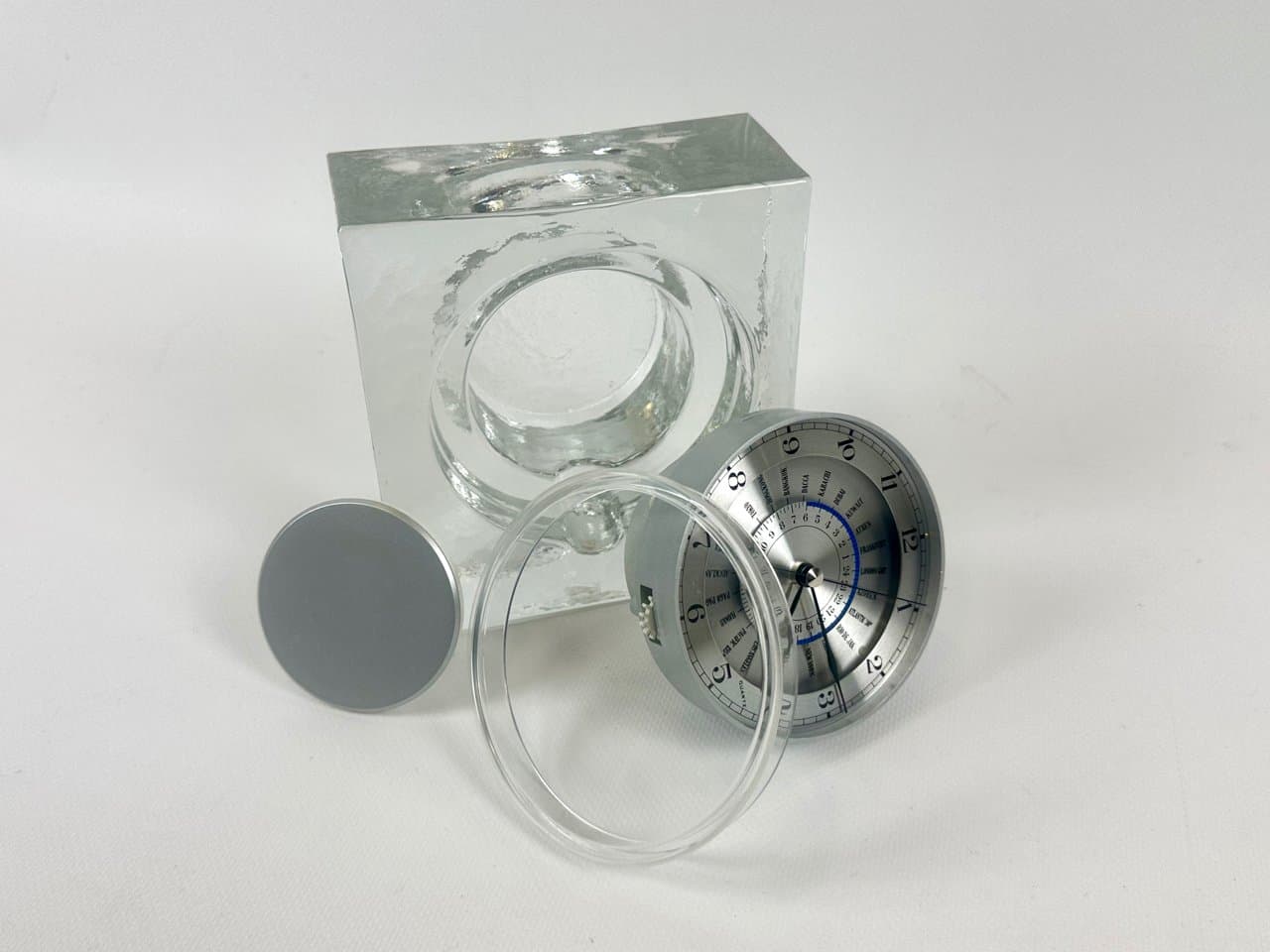 Table Clock World Time, transparent glass, Wiesenthal, Germany, 1980s. - 151601