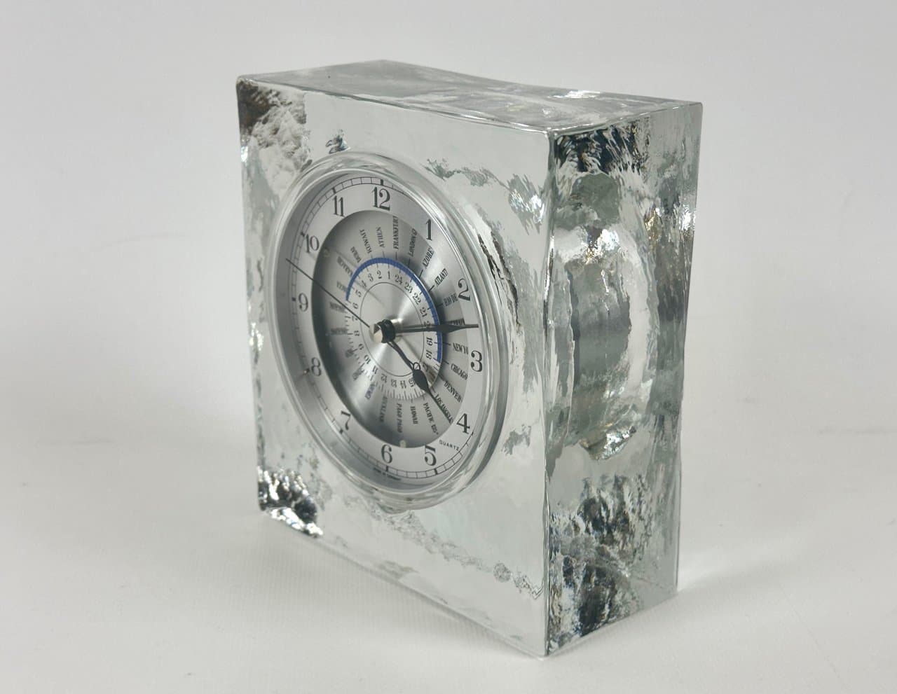 Table Clock World Time, transparent glass, Wiesenthal, Germany, 1980s. - 151596
