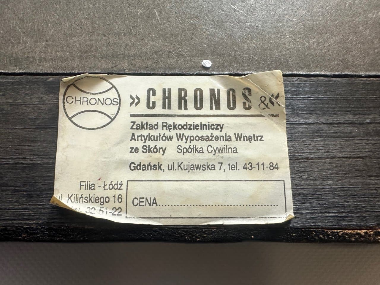 Brutalist mirror, dark brown leather, wood, glass, Poland, 1970s. - 151632