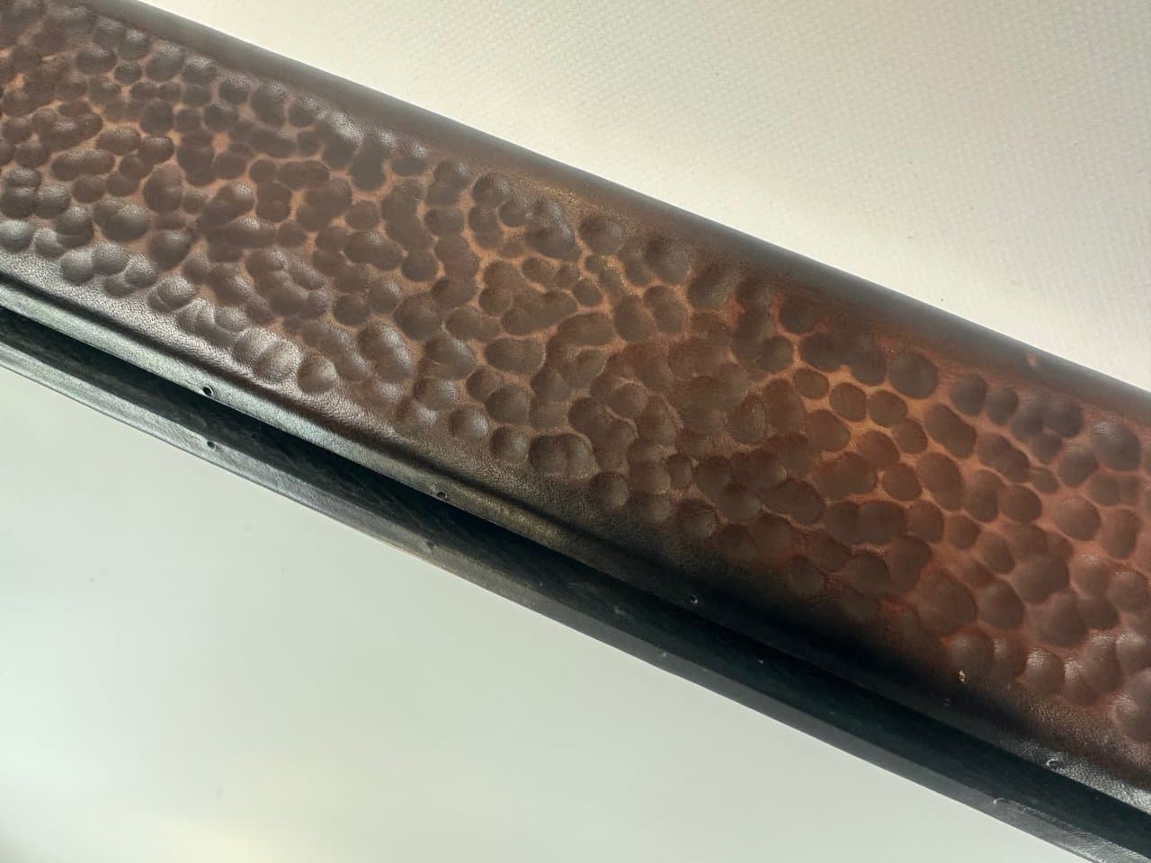 Brutalist mirror, dark brown leather, wood, glass, Poland, 1970s. - 151641