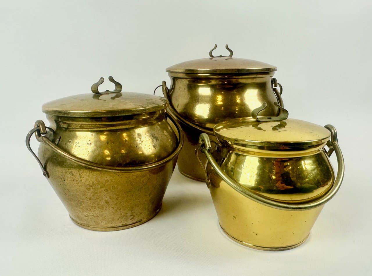 Zestaw trzech pojemników Pulp, mosiądz złoty, Skultuna, Szwecja, lata 80. - 151656