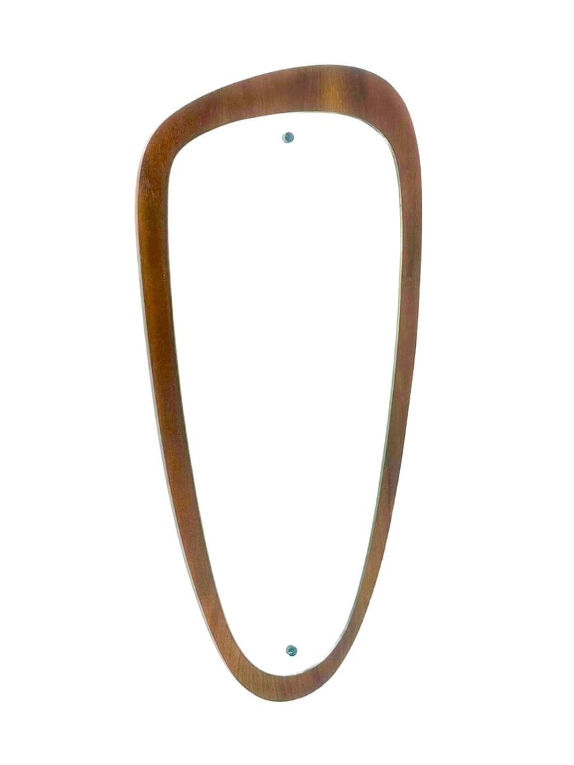 Wall mirror, glass, brown teak, Germany, 1970s.