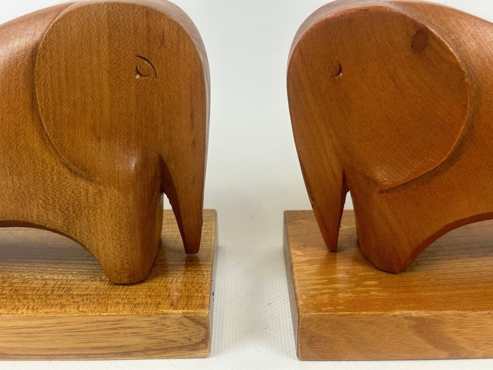 Para podpórek do książek Elephant, brązowy, drewno, Dania, lata 60. - 151756