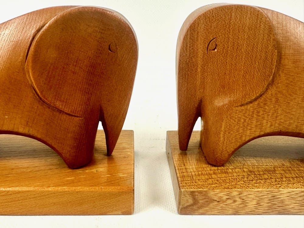 Para podpórek do książek Elephant, brązowy, drewno, Dania, lata 60. - 151753