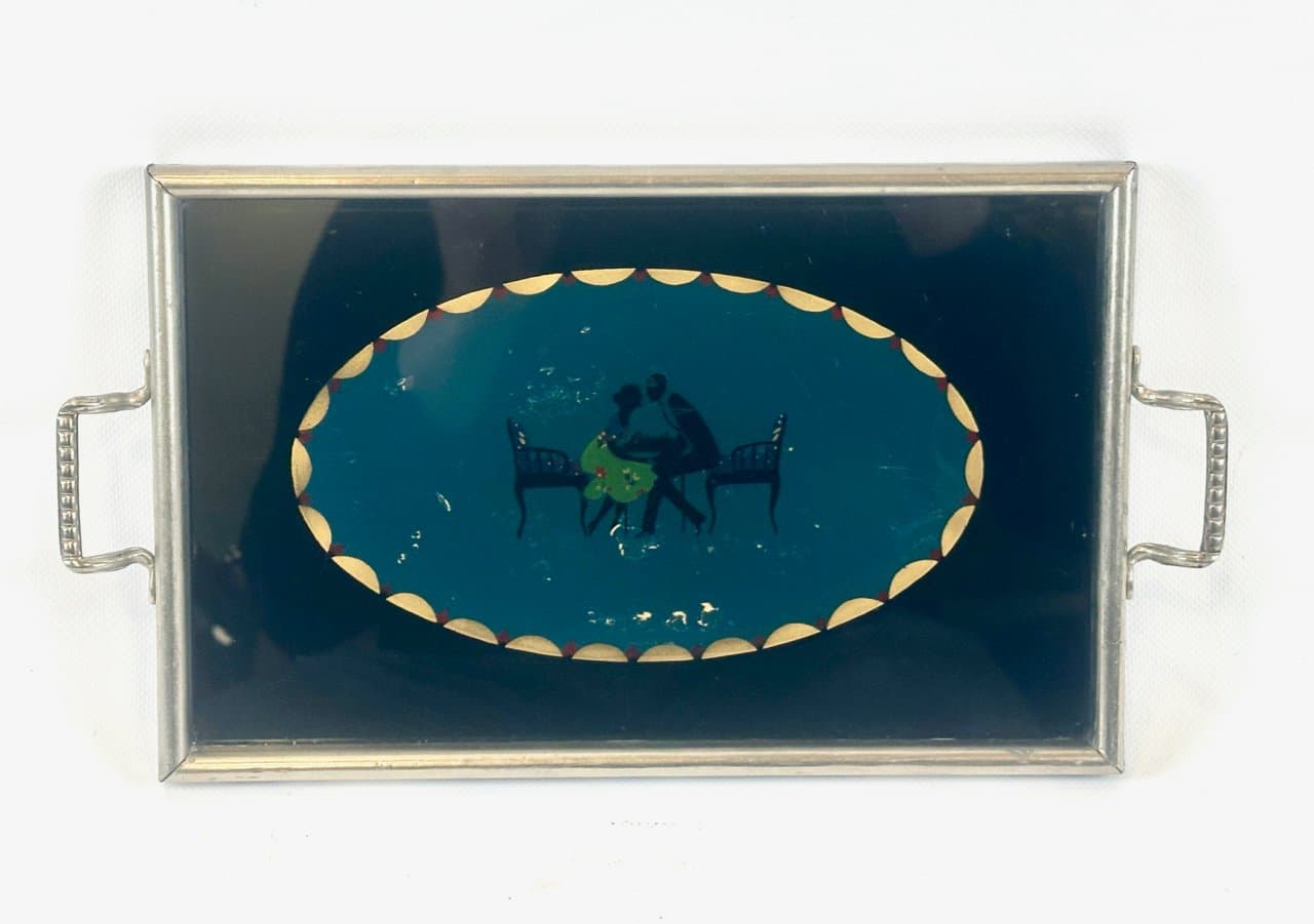 Taca serwingowa Art déco, czarne szkło, metal, Niemcy, lata 30. - 151865