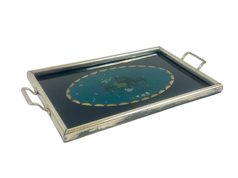 Taca serwingowa Art déco, czarne szkło, metal, Niemcy, lata 30.