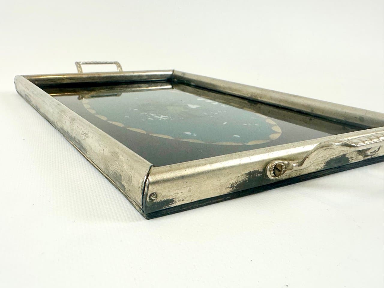 Taca serwingowa Art déco, czarne szkło, metal, Niemcy, lata 30. - 151870