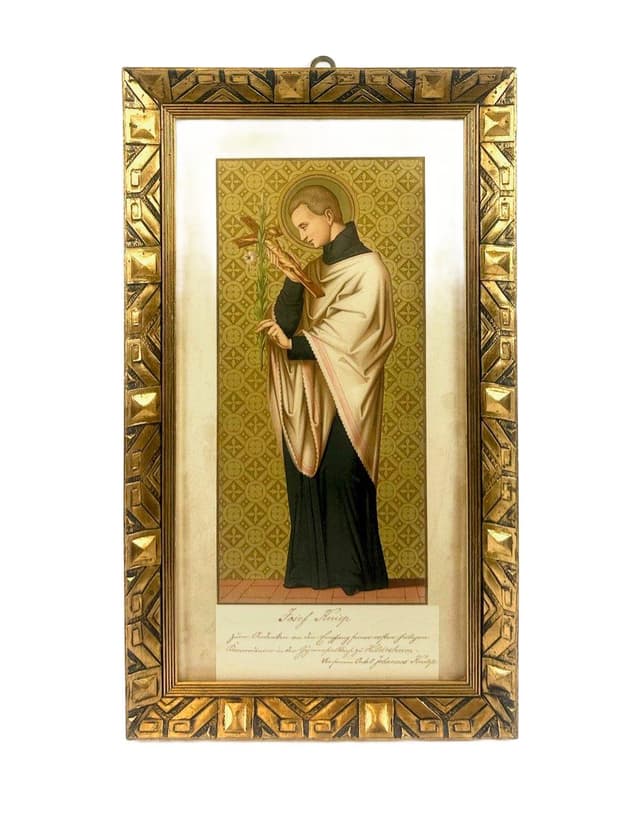 Chromolithograph Saint Aloysius, golden, Austria, early 20th c. - DIMENSION
