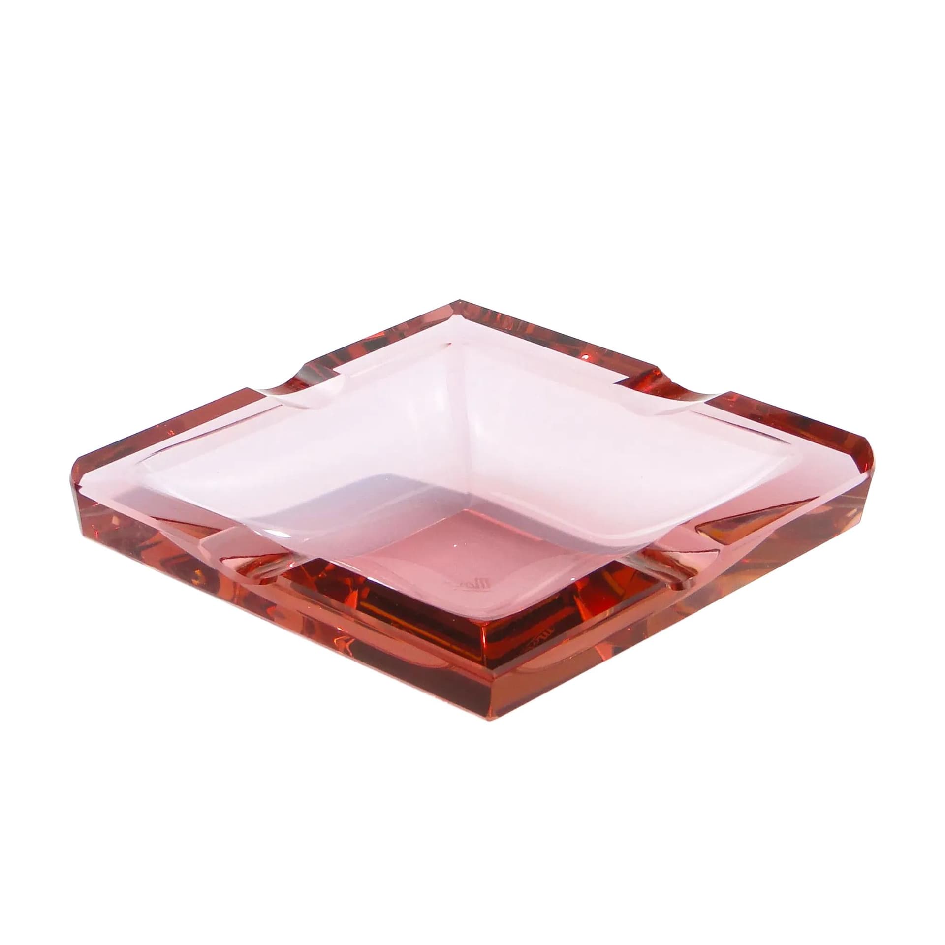 Ashtray Art Deco, raspberry crystal, Moser, Czech Republic, 1930s.