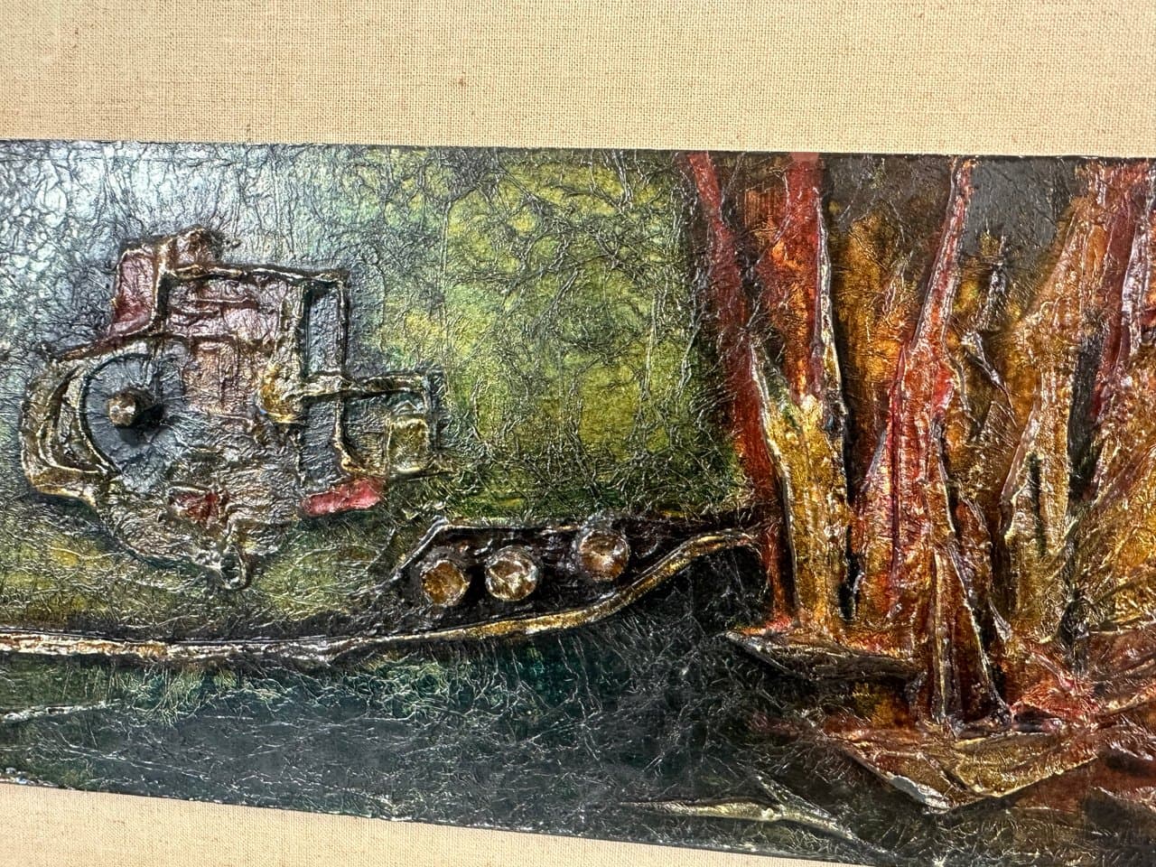 Expressionist painting, abstract composition 120x43 cm, mixed media, multicolored, 1960s. - 151983