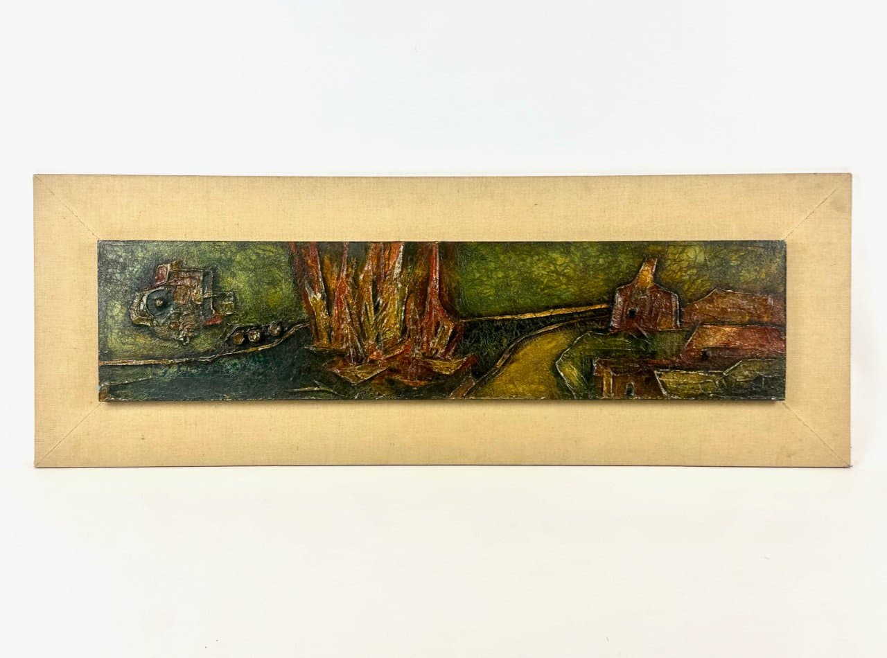 Expressionist painting, abstract composition 120x43 cm, mixed media, multicolored, 1960s.
