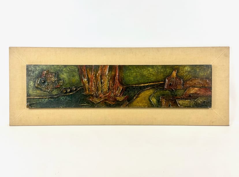 Expressionist painting, abstract composition 120x43 cm, mixed media, multicolored, 1960s.