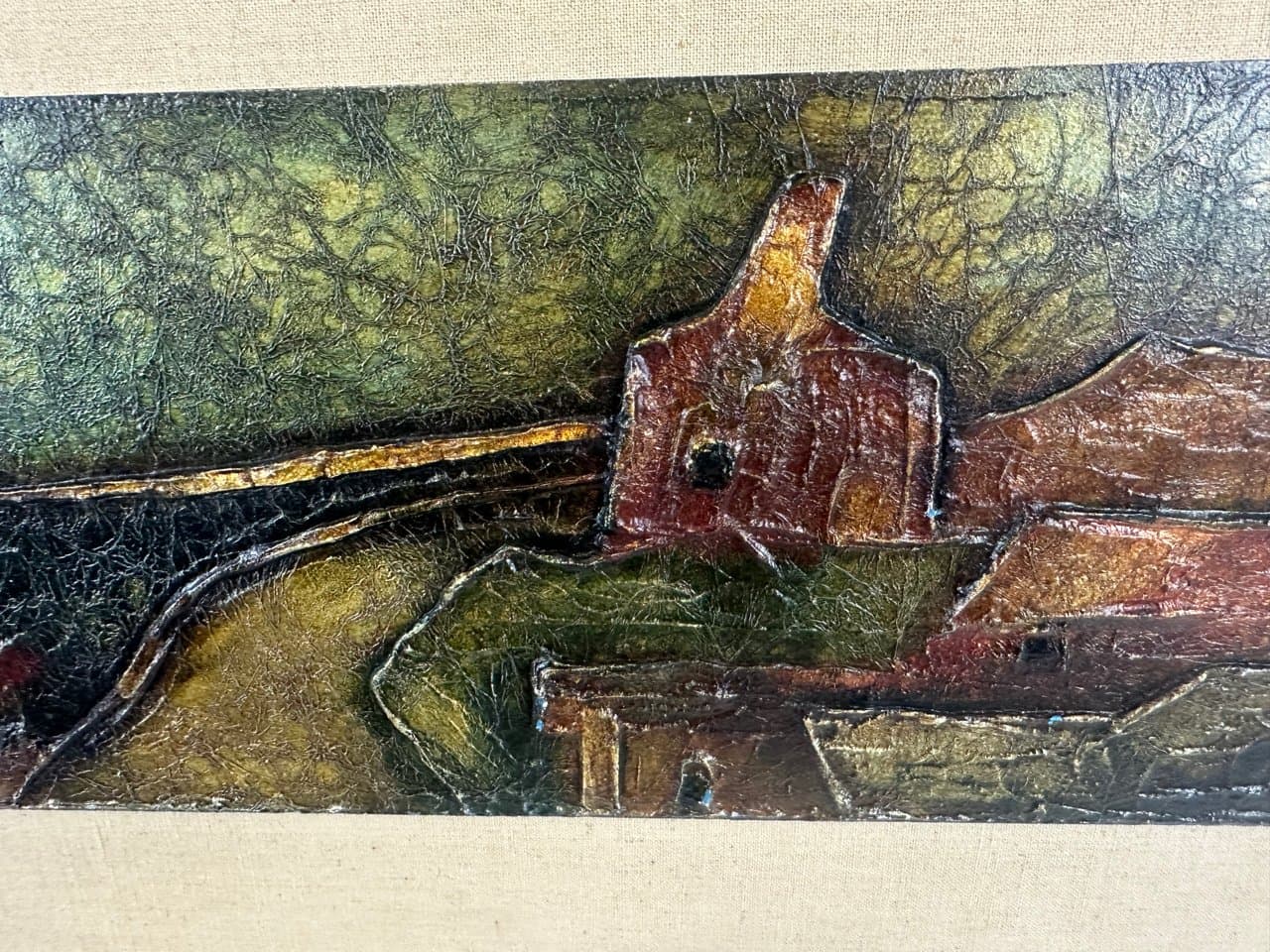 Expressionist painting, abstract composition 120x43 cm, mixed media, multicolored, 1960s. - 151981